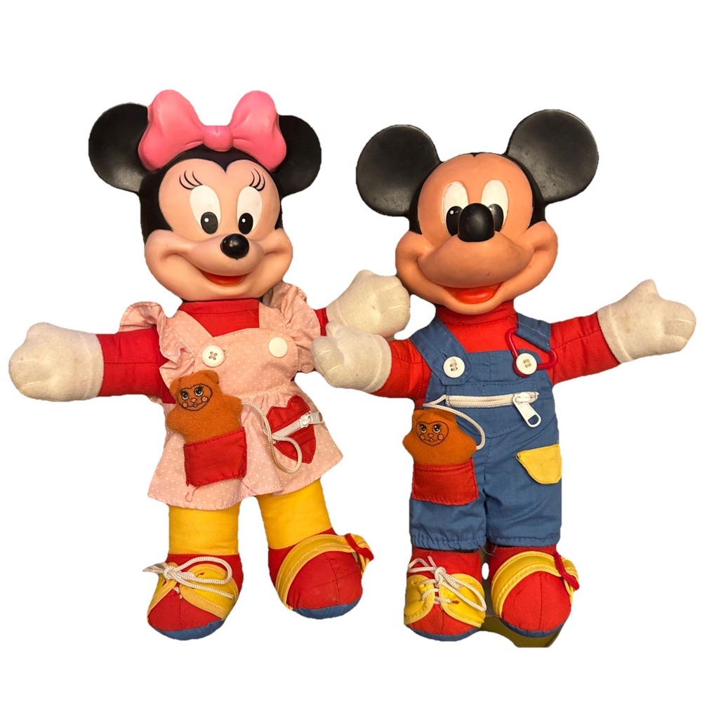 Vintage 1980s Walt Disney Mickey & Minnie Mouse Learn To Dress Me Dolls Mattel